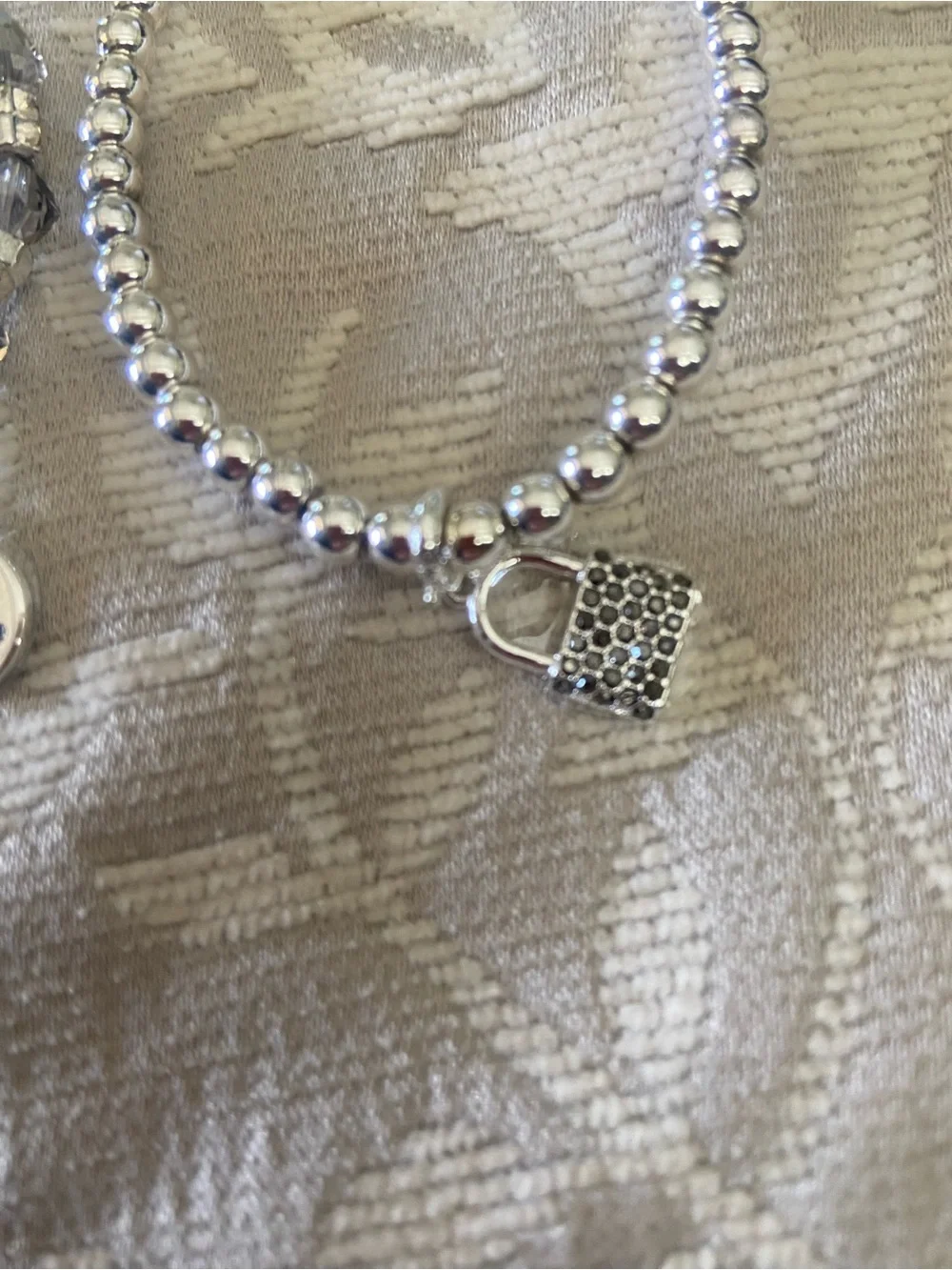 Silver Beaded Charm Bracelet Set with Lock Accent - Women Jewelry